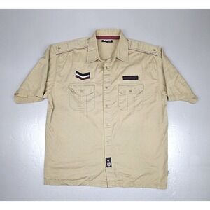 Vintage Iliss Morehouse Tigers Military Button-Up Shirt Mens 2XL. Khaki HBCU‎